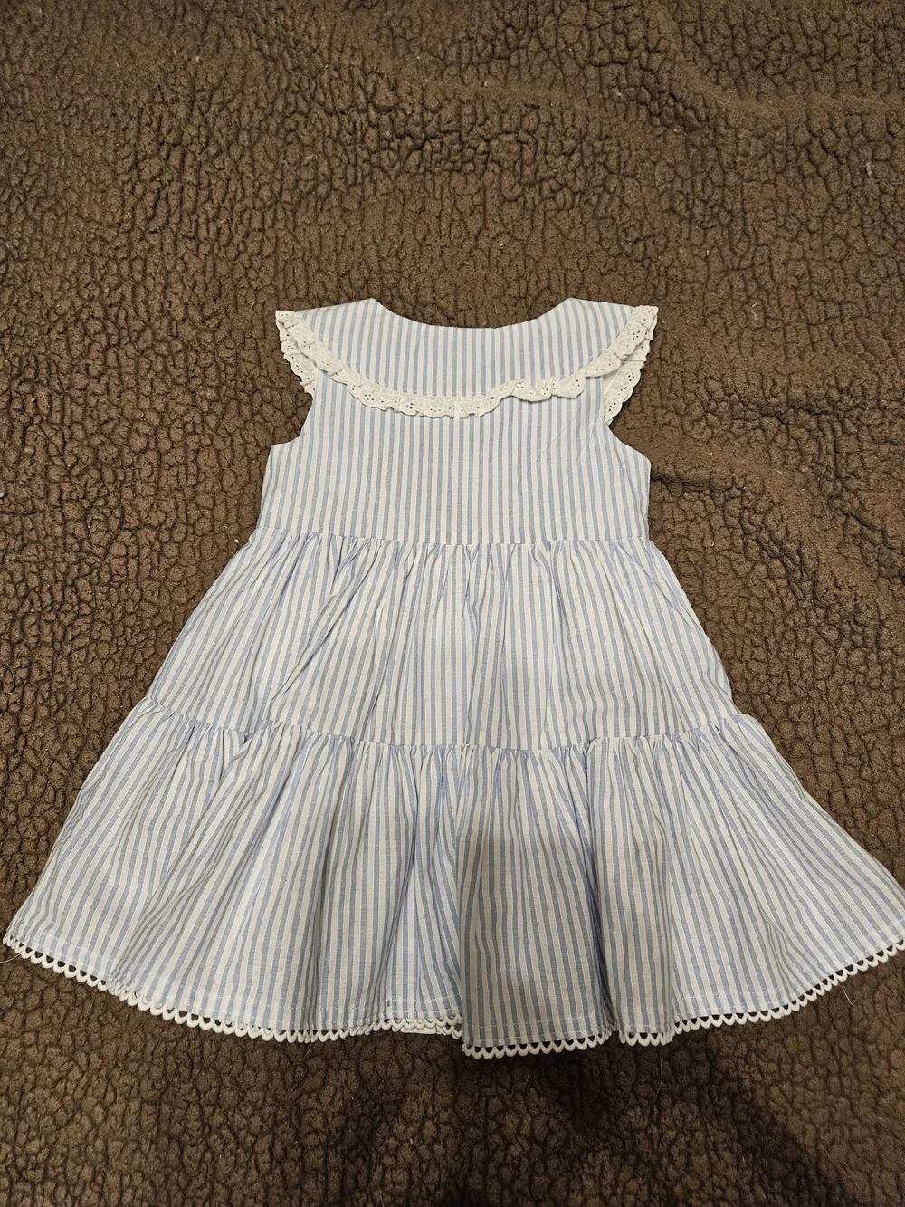 Tommy Bahama Kids Girls Light Blue &White Striped Dress with Embroidered Collar